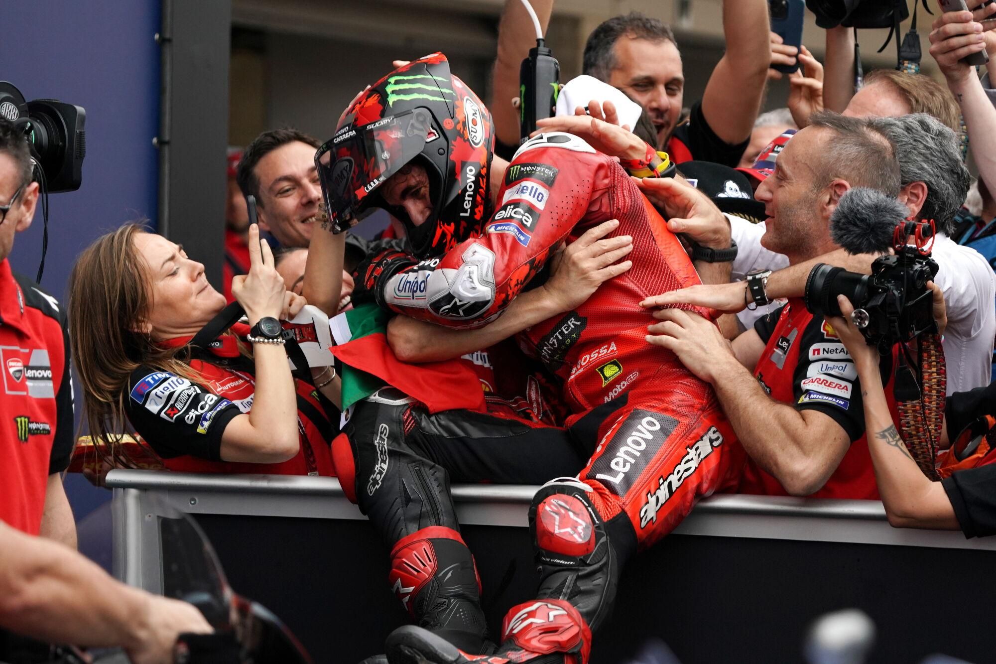 AUSTIN (United States), 30/03/2025.- Francesco Bagnaia of Italy, Ducati Lenovo Team celebrates winning the MotoGP Race of the Motorcycling Grand Prix of the Americas in Austin, Texas, USA, 30 March 2025. (Motociclismo, Italia) EFE/EPA/DUSTIN SAFRANEK