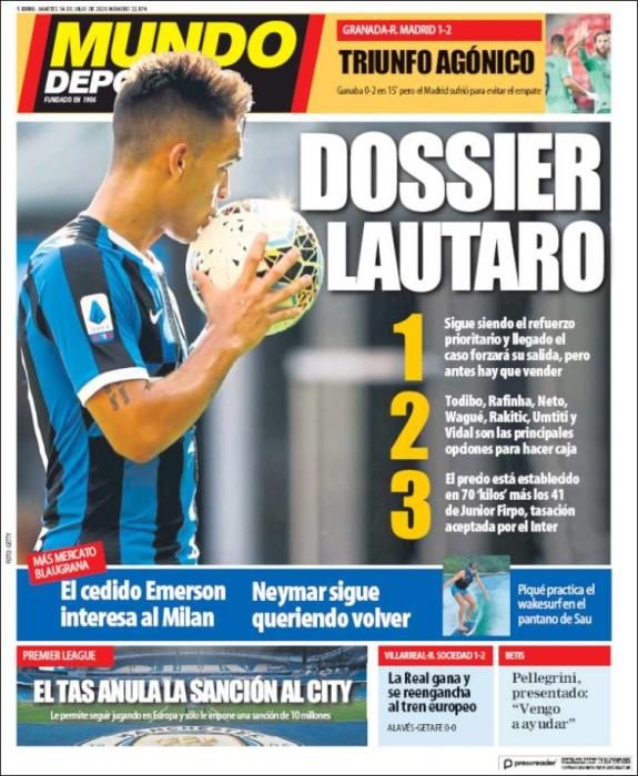 Portada MUNDO DEPORTIVO martes 14 julio 2020