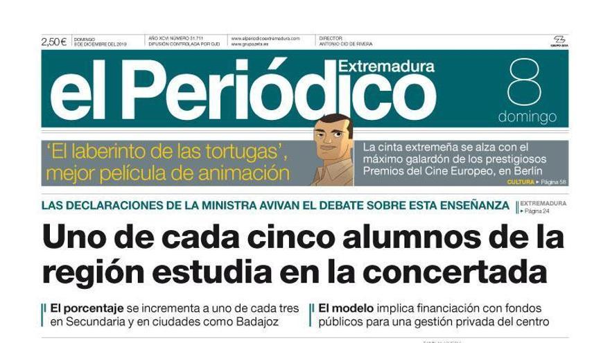 Esta es la portada de EL PERIÓDICO EXTREMADURA correspondiente al día 8 de diciembre del 2019