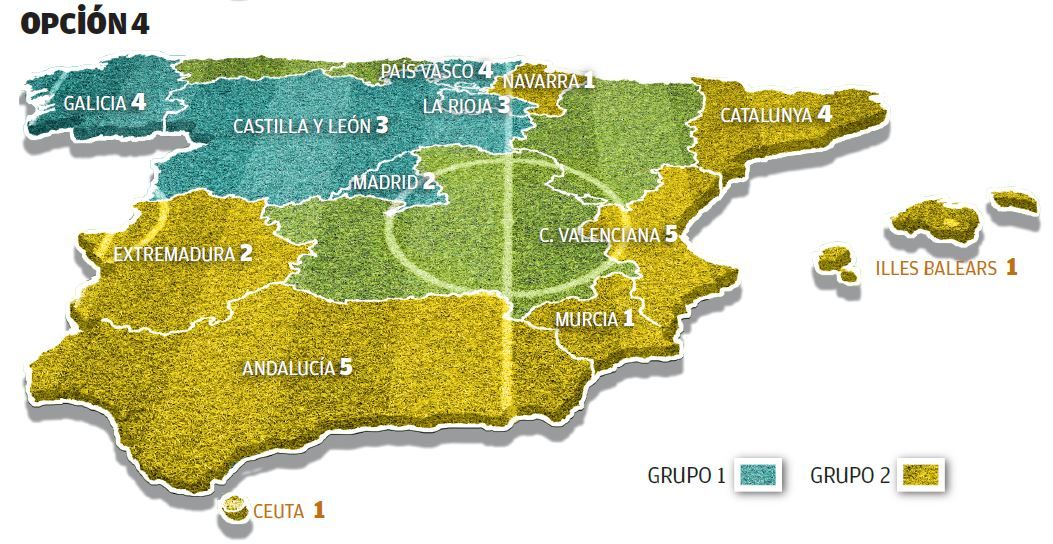 Opción 4 para la división de grupos en la Primera RFEF 2022-23