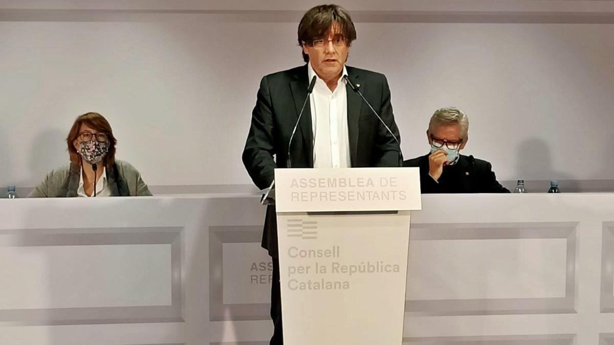 L&#039;expresident Carles Puigdemont, durant l&#039;acte del Consell per la República a Brussel·les.