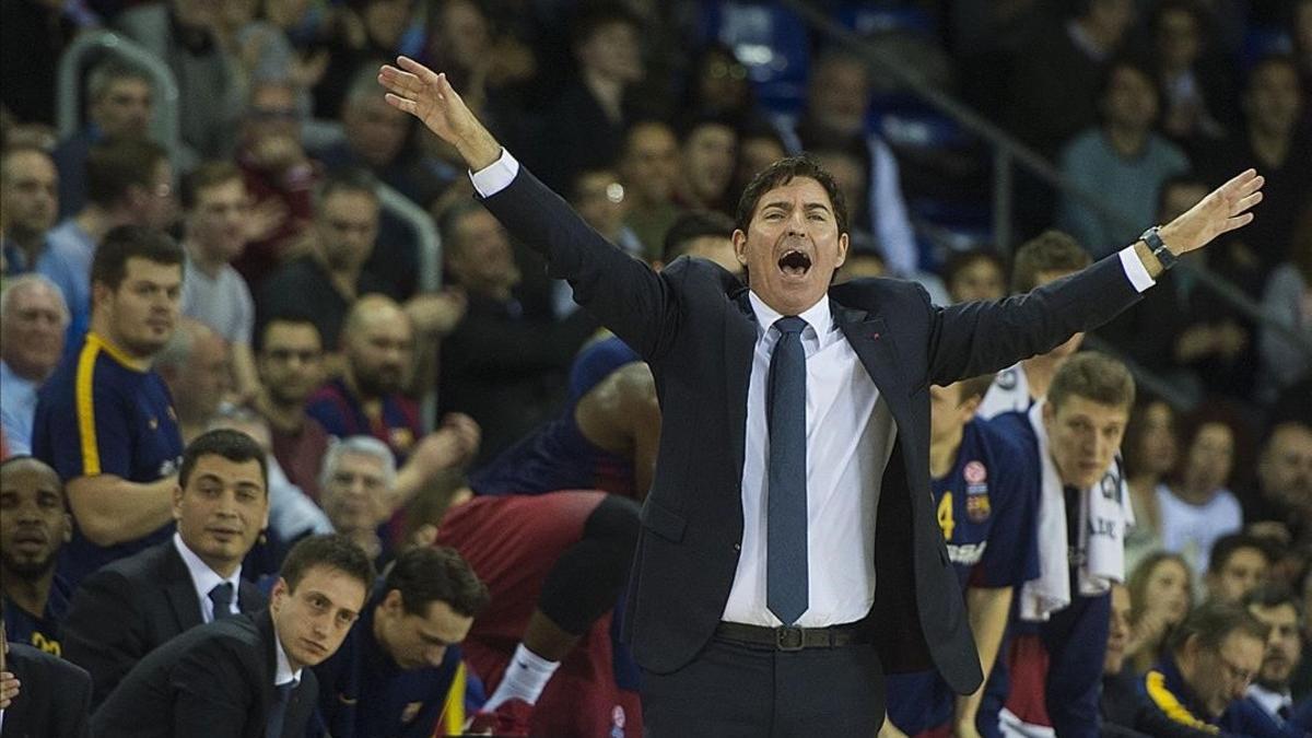 Xavi Pascual, durante el duelo ante Olympiacos