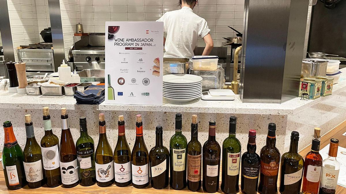 Vinos andaluces presentes en la cata organizada por Extenda en Japón.