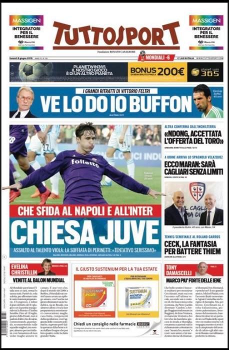 Portada TUTTOSPORT viernes 8 de junio de 2018