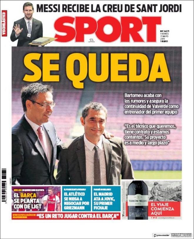 Portada del SPORT del 17 de mayo de 2019