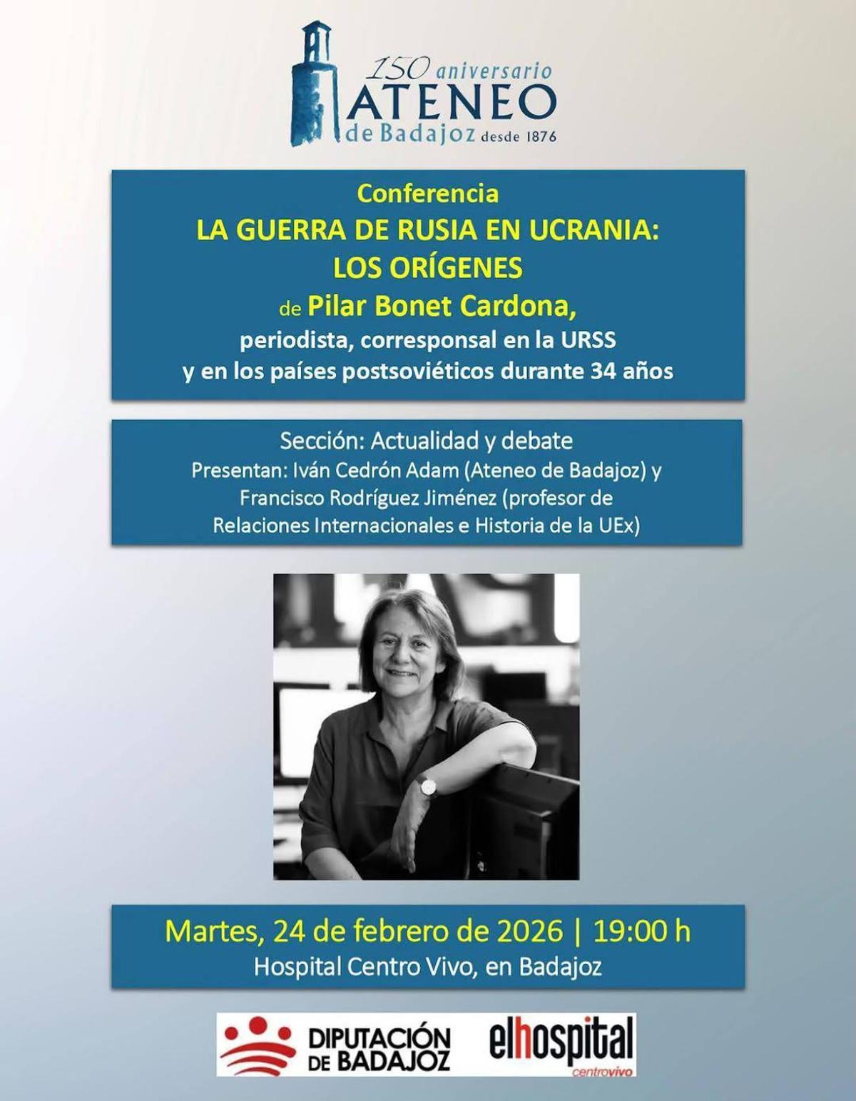 Cartel de la conferencia de Pilar Bonet en Badajoz.