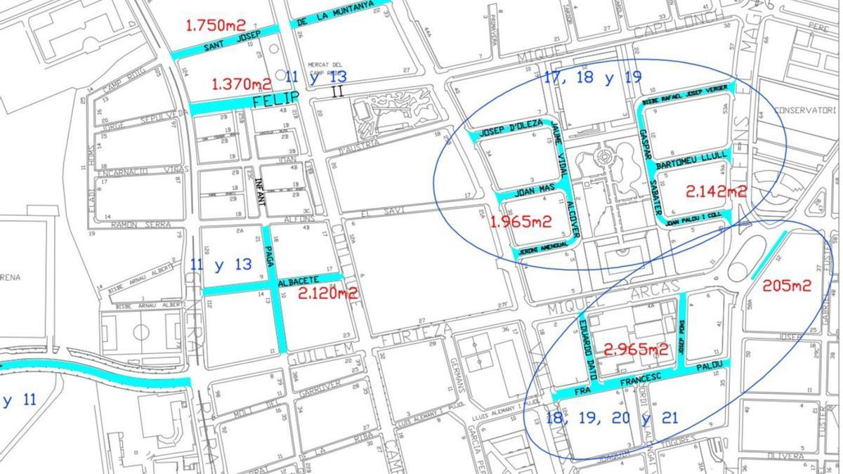 Mapa con el detalle de las calles cuyo pavimento será renovado.