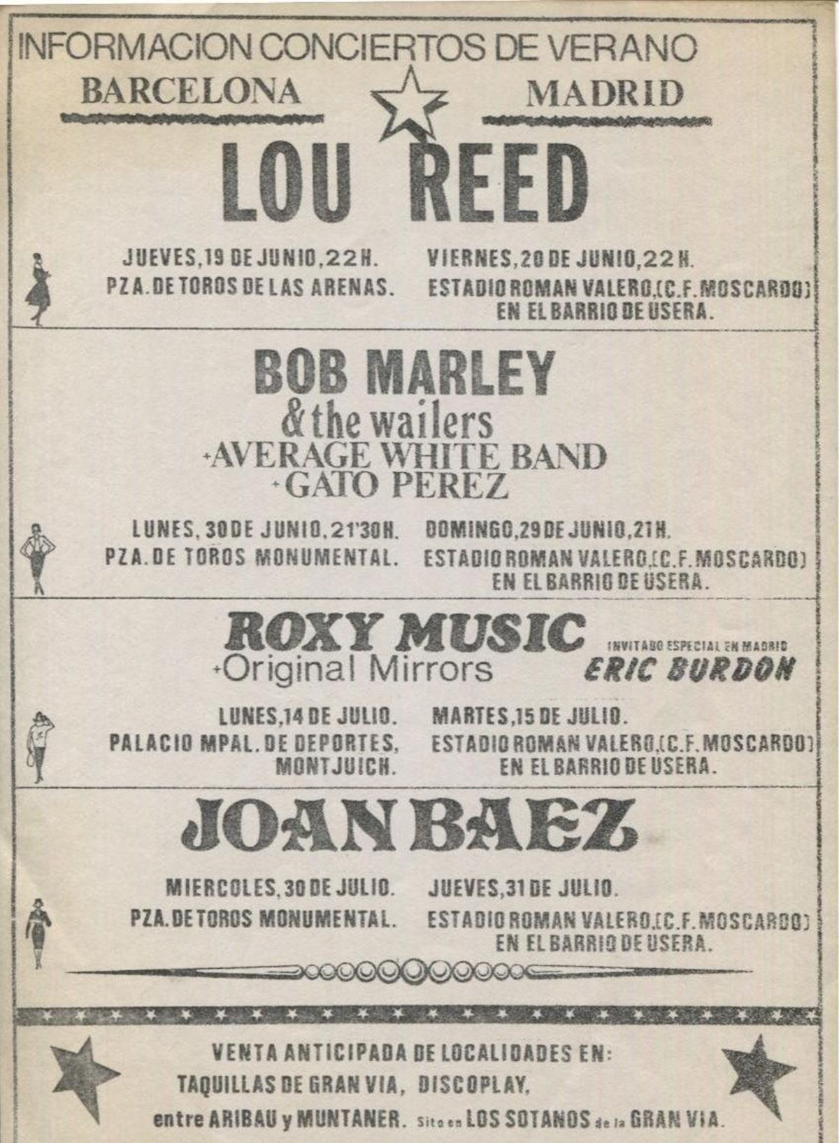 Cartel de los conciertos de ese verano en el estadio Román Valero.