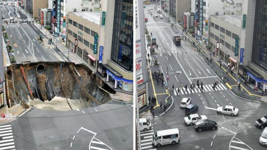 Increíble: los japoneses arreglan en una semana el enorme socavón de Fukuoka