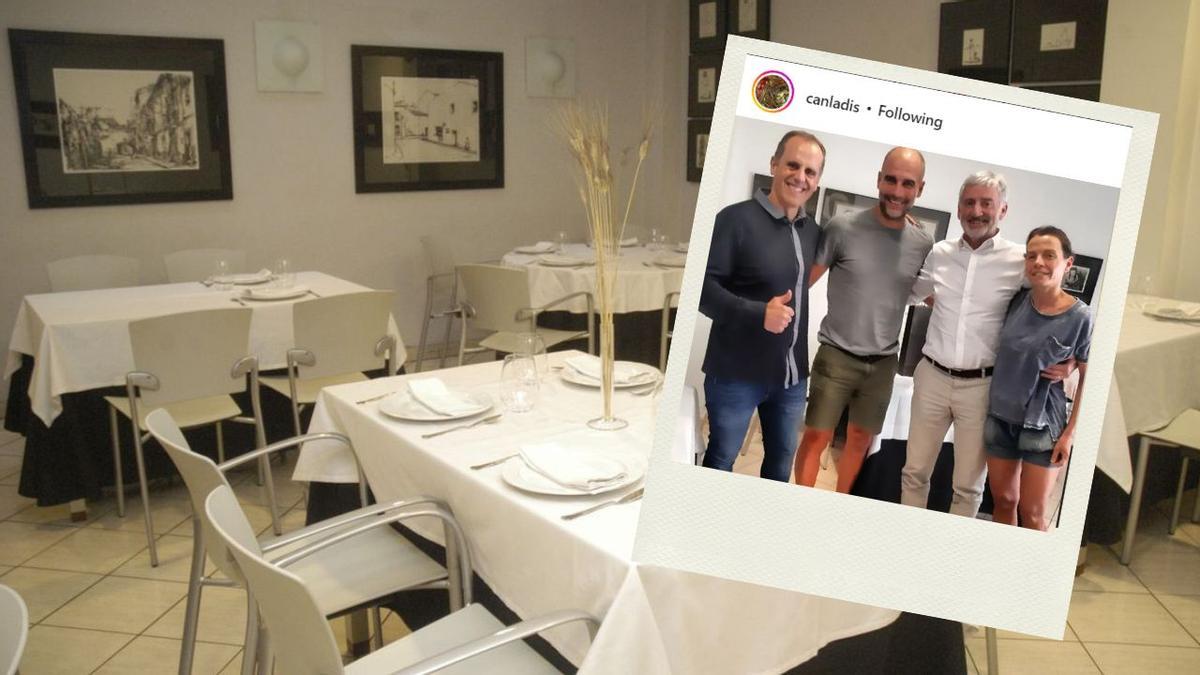 Pep Guardiola i Albert Estiarte en la seva visita al restaurant Can Ladis de Sant Fruitós