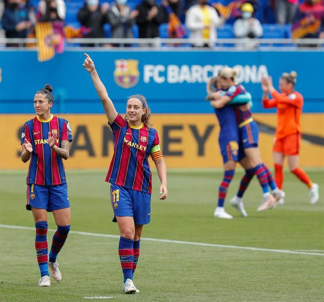 La celebración del FC Barcelona tras meterse en la final de la Champions femenina