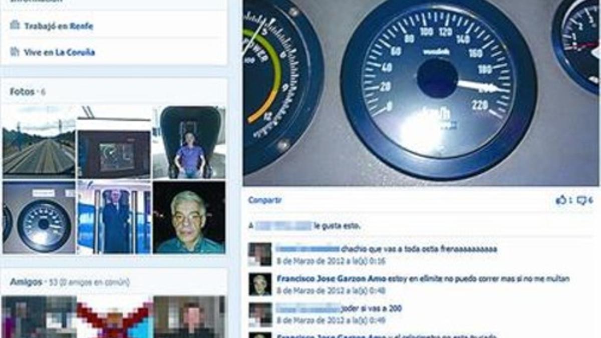 Página de Facebook del maquinista Francisco José Garzón, en la que bromea sobre la velocidad del tren.