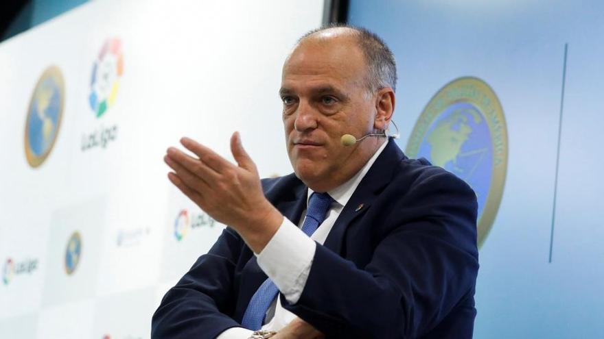 El presidente de la Liga de Fútbol profesional, Javier Tebas.