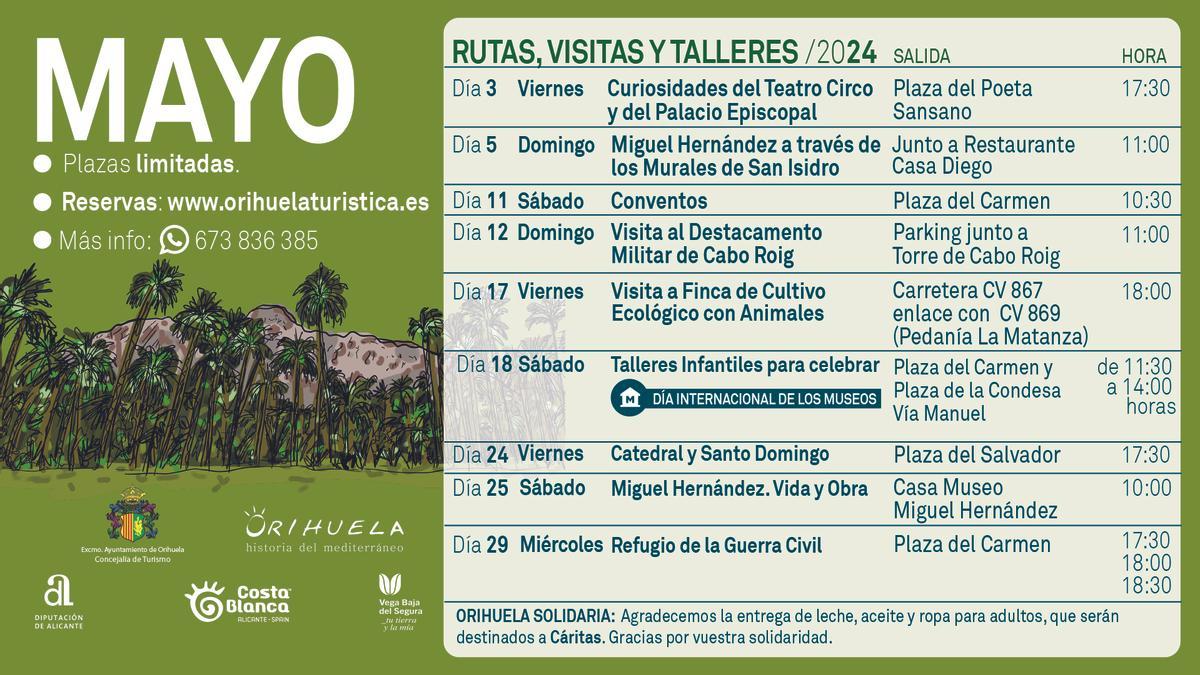 Cartel de las rutas turísticas de mayo en Orihuela