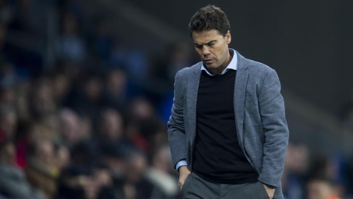 Rubi, en el derbi contra el Barcelona en el RCDE Stadium.