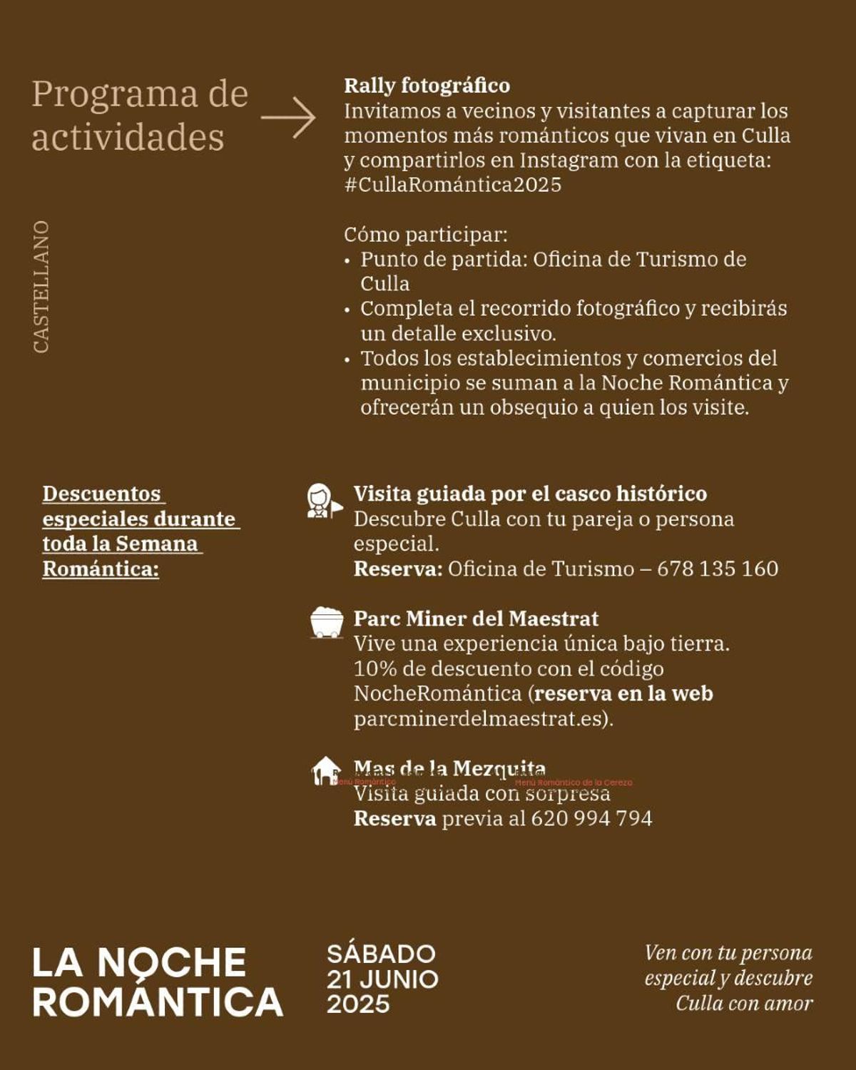 Programa de actividades en Culla por la Noche Romántica.