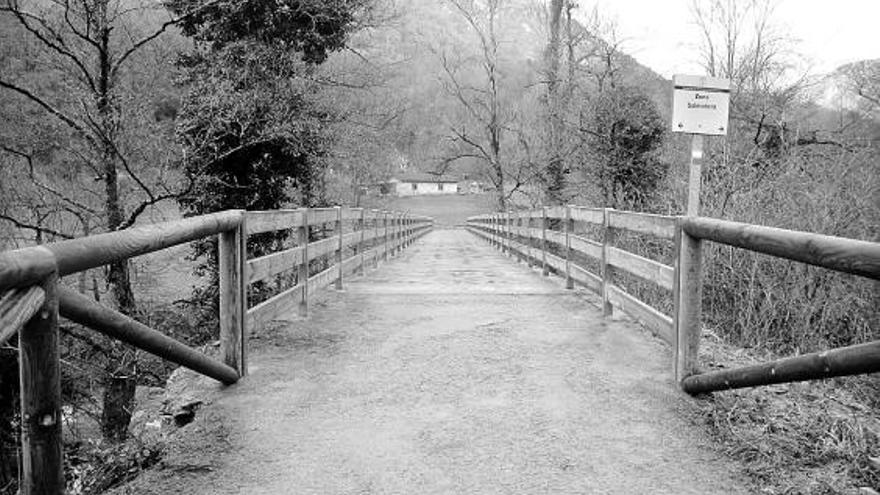 Barandillas nuevas en un puente de la Senda del Oso entre Tuñón y Villanueva, en el concejo de Santo Adriano.