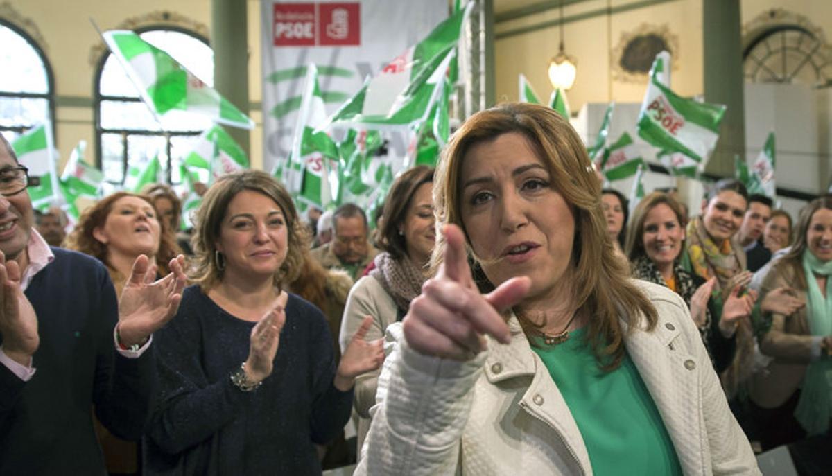 La secretària general del PSOE andalús i presidenta de la Junta, Susana Díaz, en un acte previ al Dia d’Andalusia avui a Sevilla.