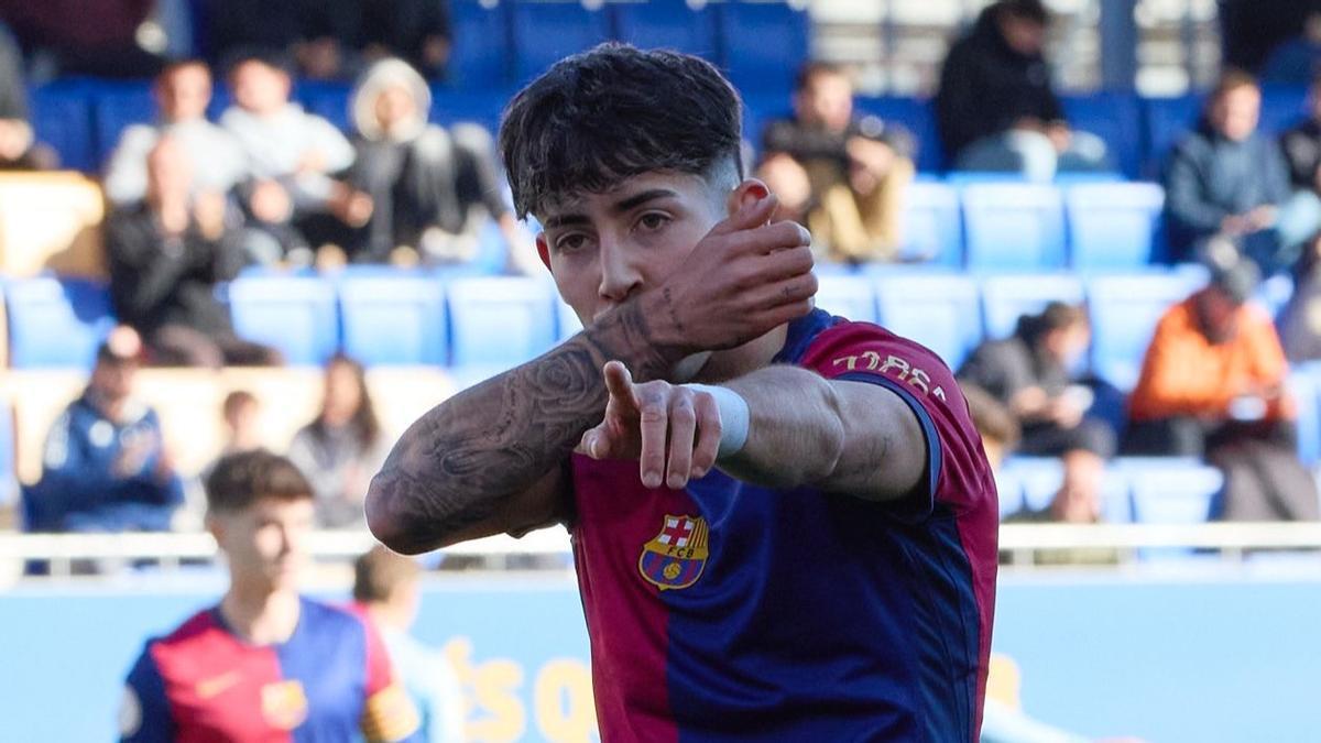 Dani Rodriguez celebra un gol con el filial azulgrana
