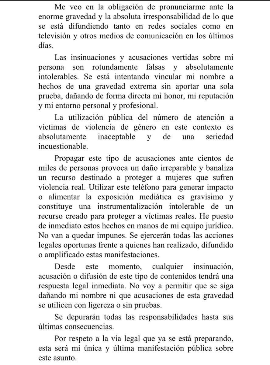 El comunicado de Carlo Costanzia anunciando medidas legales