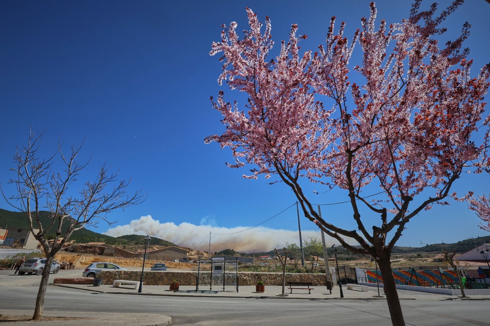 Los vecinos de Pina de Montealgrao observan el incendio con preocupación