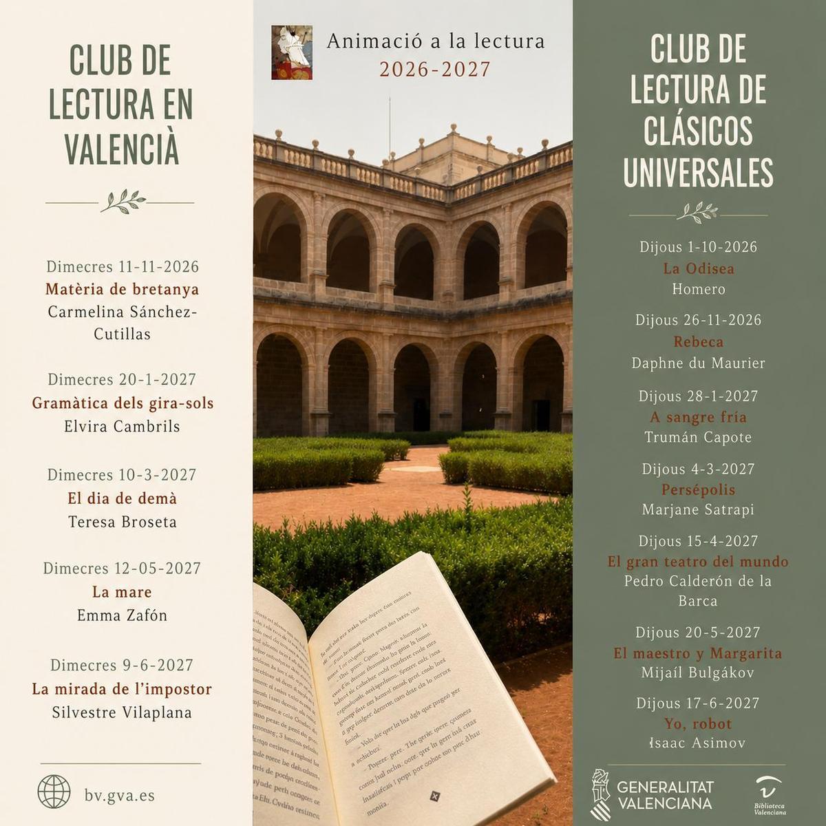 Clubs lectura 2026-2027 a la Biblioteca Valenciana Nicolas Primitiu.