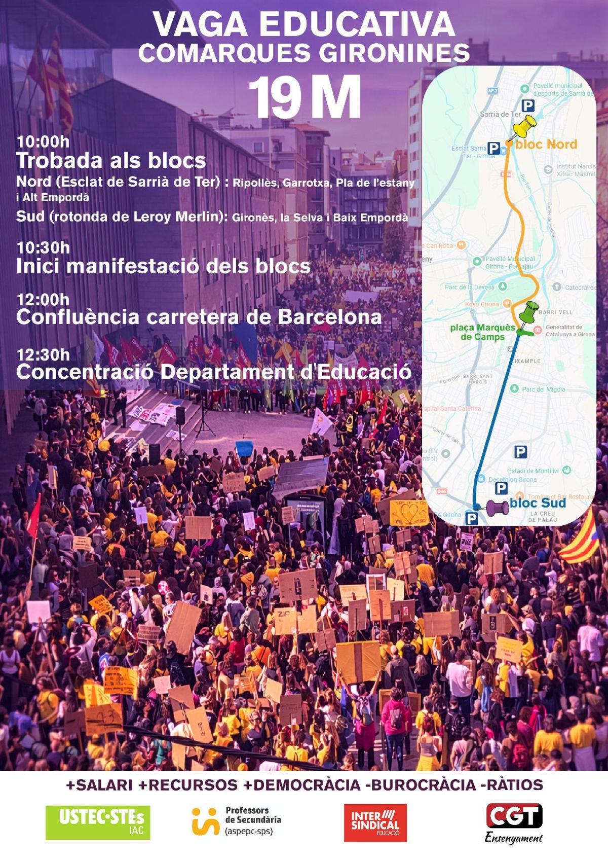 El cartell de les columnes que s'activaran a pes deu del ma´ti des de diferents entrades de Girona.