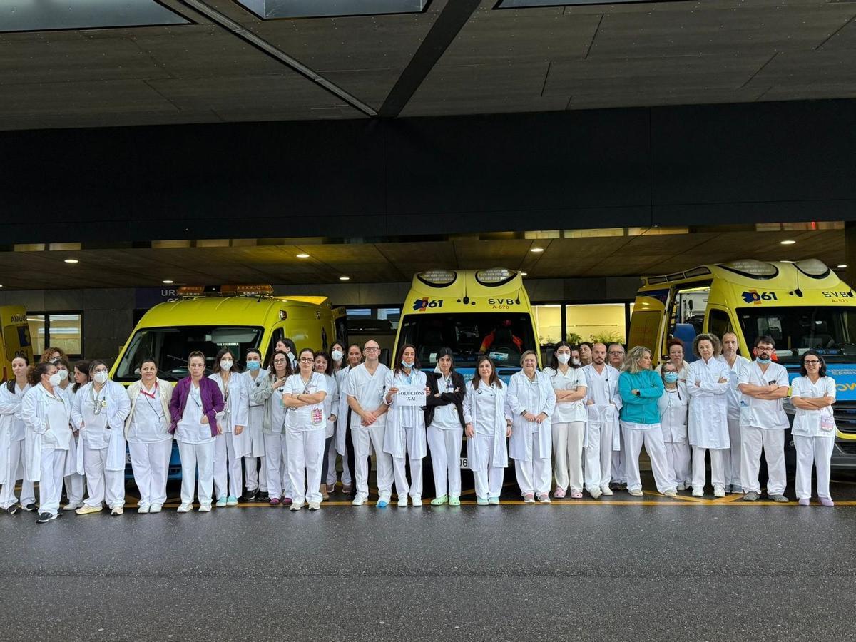 Protesta de los trabajadores, esta semana, en el hospital Álvaro Cunqueiro de Vigo.