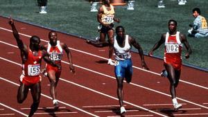 Ben Johnson, en una de las carreras que ganó
