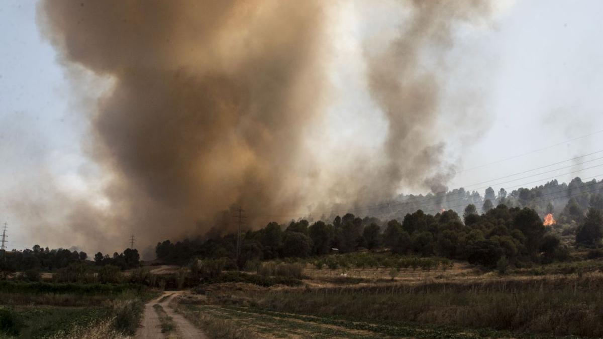 El foc decretat a mitja tarda
 prop de Bufalvent, cremava
 amb virulència. O.B.