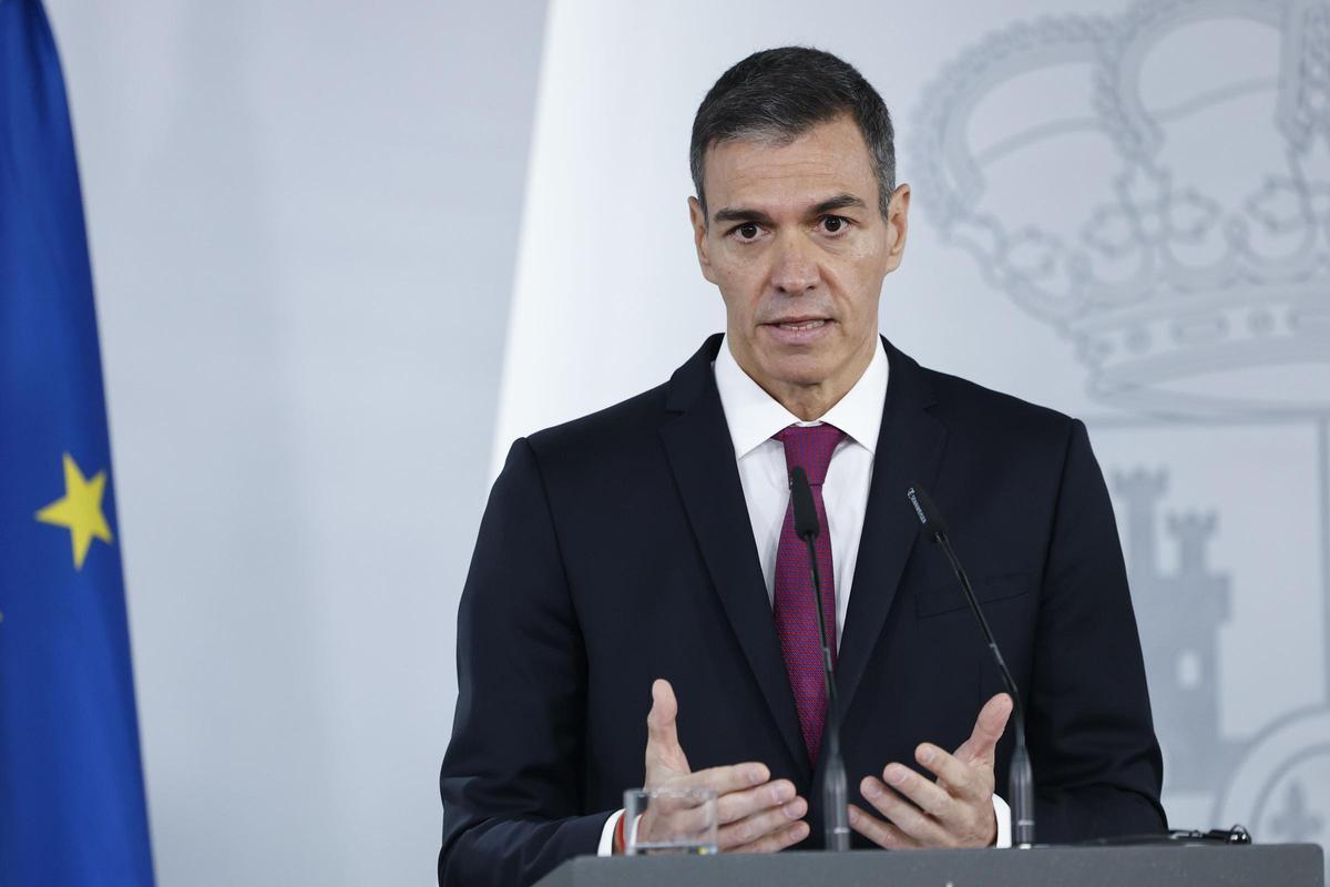 El presidente Pedro Sánchez durante la rueda de prensa en Moncloa.