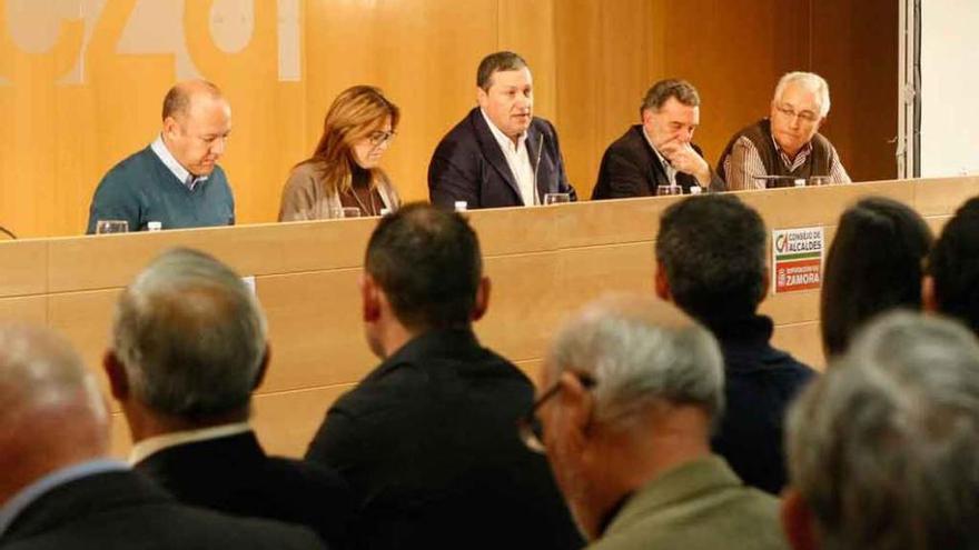 Mayte Martín Pozo y Javier Faúndez (centro), durante la reunión del Consejo de Alcaldes.