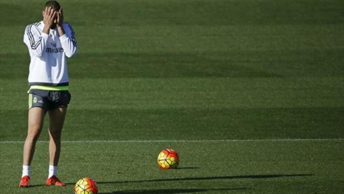 Benzema, en un entrenamiento del Madrid de la semana pasada.