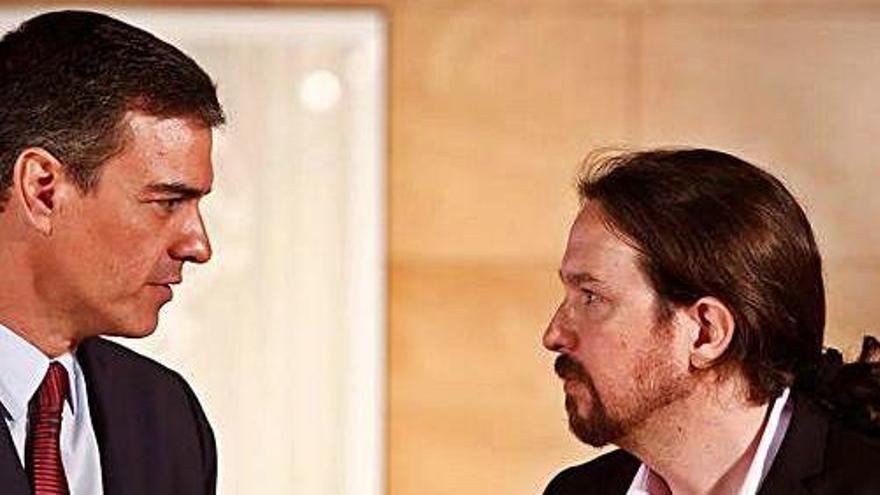 El president del Govern en funcions, Pedro Sánchez, i el secretari general d&#039;Unides Podem, Pablo Iglesias