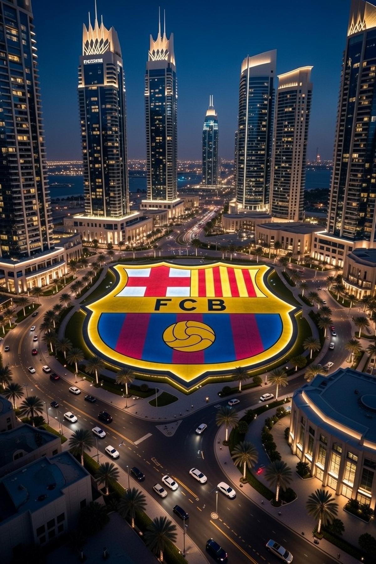 Imagen generada con IA sobre una futura 'ciudad Barça' en Dubái