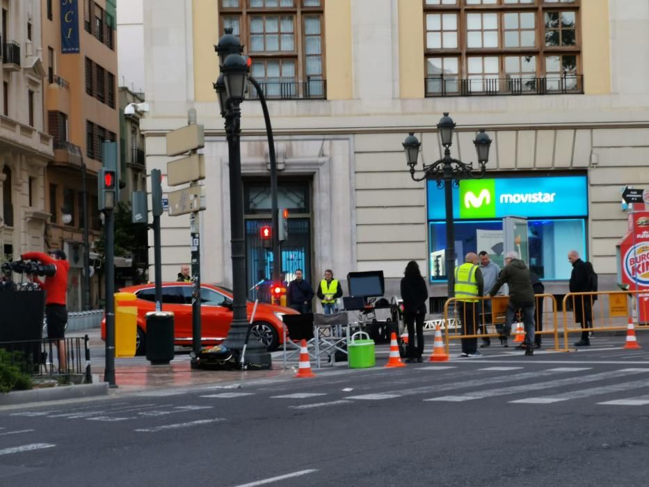 Rodaje de un spot publicitario en la plaza del Ayuntamiento de València