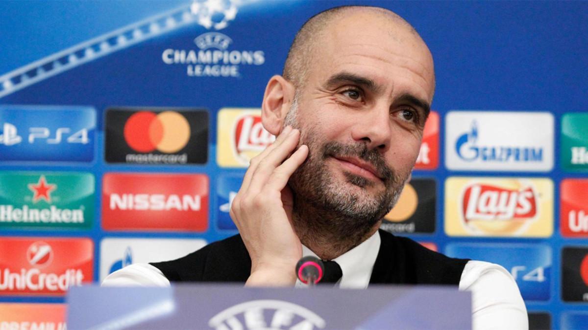 Pep Guardiola, durante la rueda de prensa de ayer