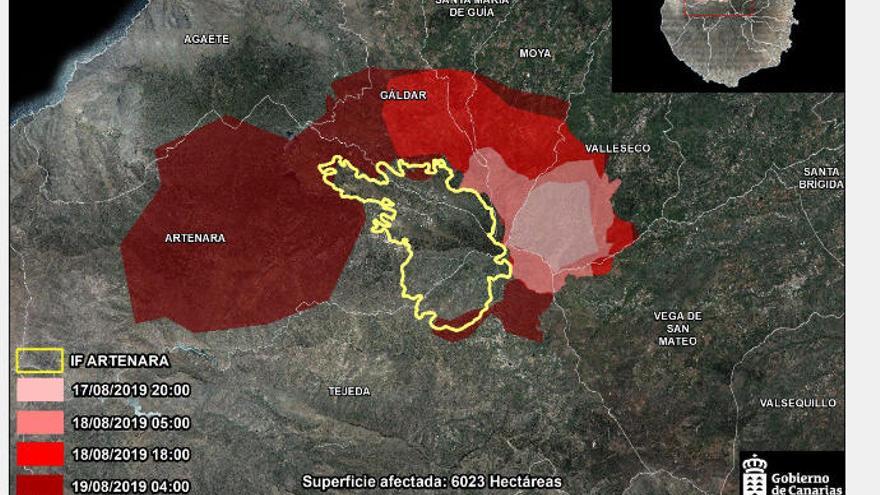El mapa de la superficie afectada por el incendio de Valleseco
