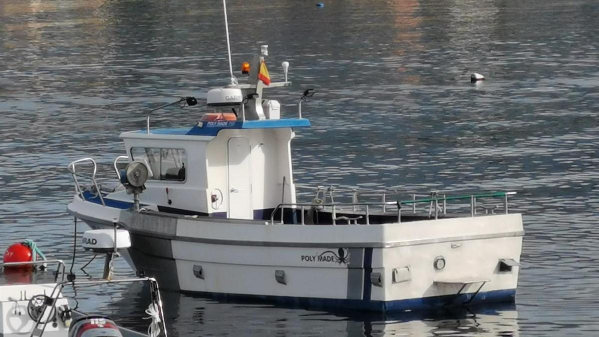 El &quot;Nuevo Ray&quot;, esta mañana en el muelle de Aldán.