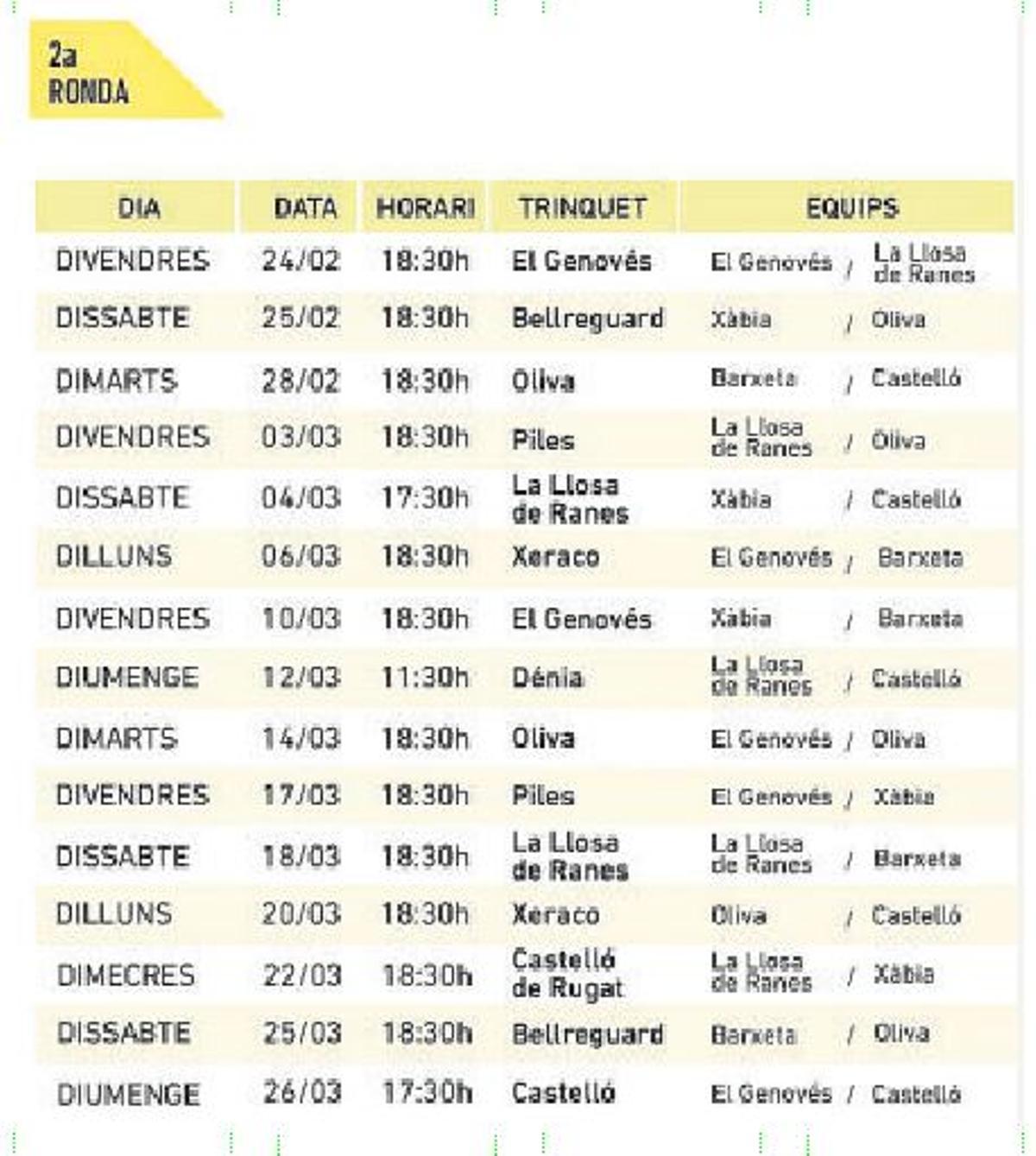 Calendari XL Lliga CaixaBank de Raspall.