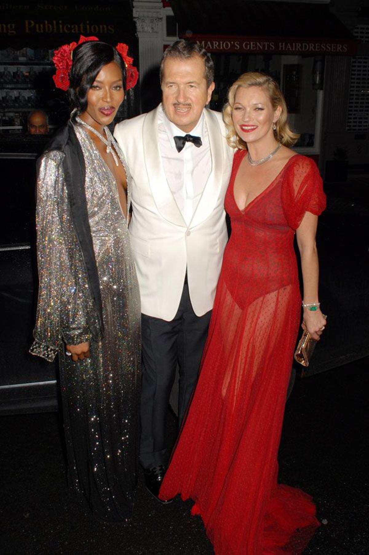 Naomi Campbell, Mario Testino y Kate Moss en la fiesta de Mario Testino