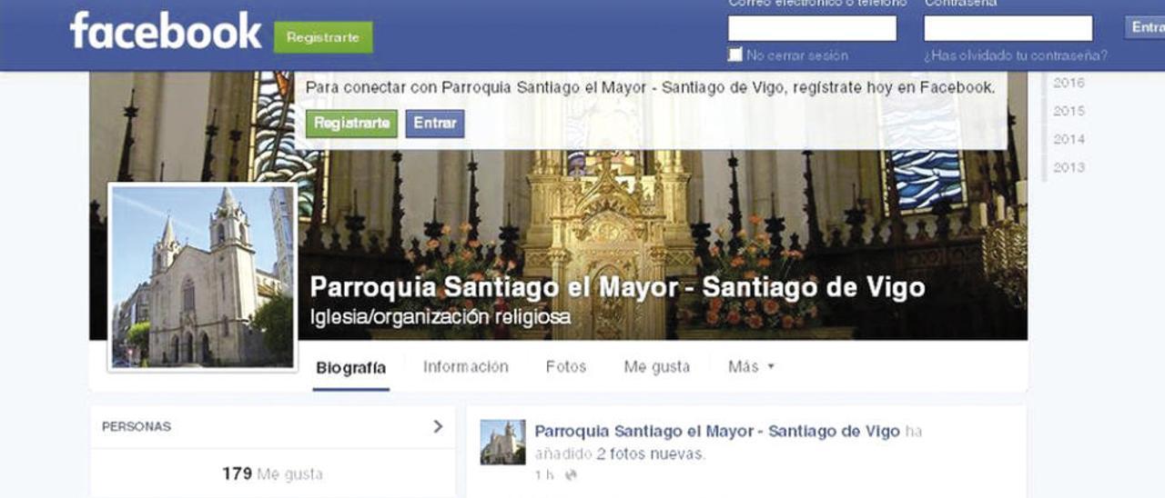 Captura de pantalla del perfil de Facebook de la parroquia de Santiago de Vigo con 179 seguidores. // FdV