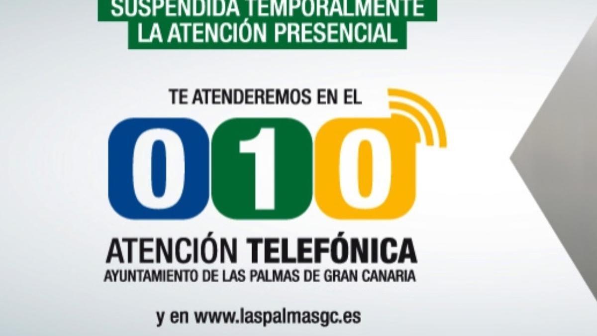 010, teléfono de consultas del Ayuntamiento de Las Palmas de Gran Canaria por cese de atención presencial