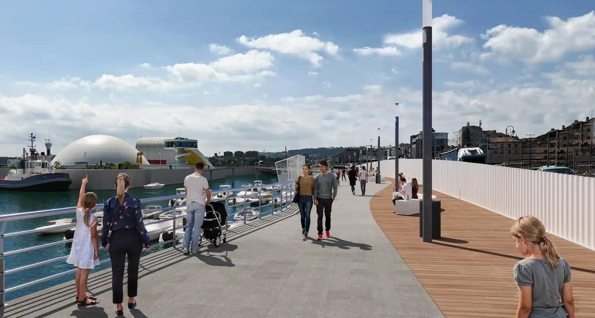 Infografía del paseo marítimo de Avilés tras las obras de mejora.