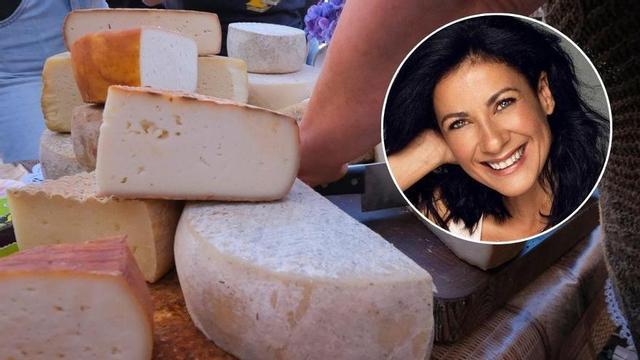 Cuñas de queso en una imagen de archivo; en la miniatura, la humorista Yanely Hernández