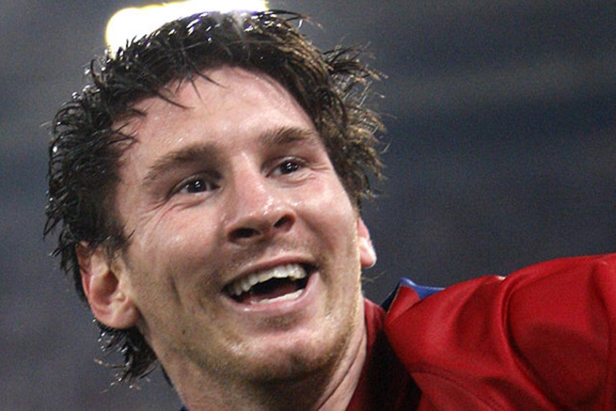 Lionel Messi celebra el seu segon gol durant la final de Champions contra el Manchester United a Roma. Any 2009.