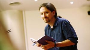 El líder de Podemos, Pablo Iglesias, tras la consulta con el Monarca.