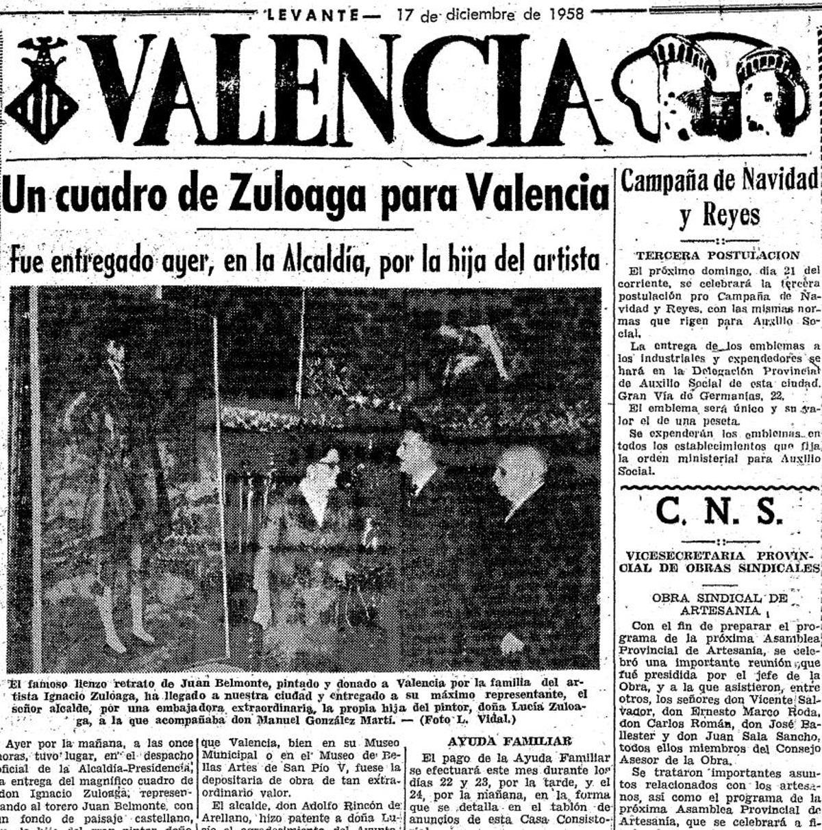 El 16 de diciembre de 1958 fue entregado por la propia hija del pintor, Lucía Zuloaga, al alcalde de entonces, Adolfo Rincón de Arellano