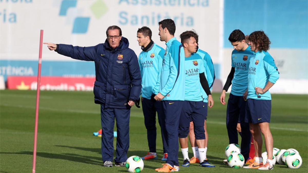 Paco Seirul·lo, en un entrenamiento del FC Barcelona
