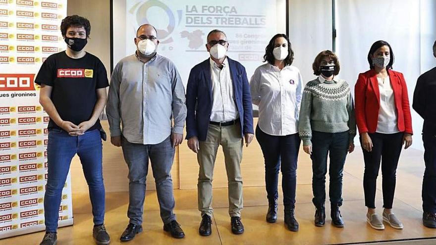 La nova executiva de CCOO Girona, ahir a la Coma Cros de Salt.